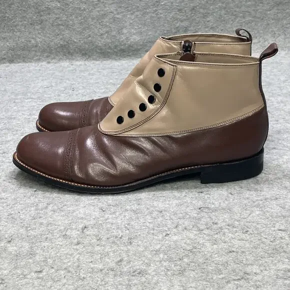 Stacy Adams Madison Mens 11 EE WW Brown Tan Leather Spat Boots Cap Toe Steampunk - Picture 10 of 13
